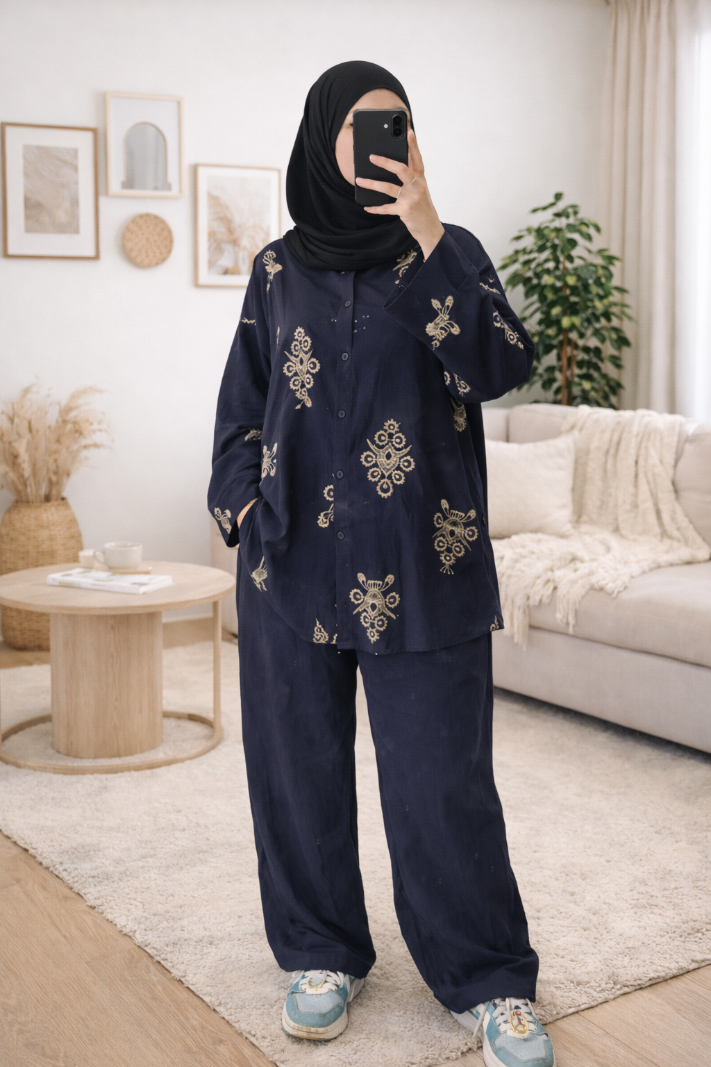 Ensemble chemise & Pantalon marine à Motifs