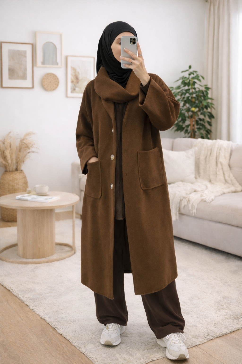 Manteau long avec écharpe