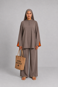 Burkini Amara 3 pièces zip bicolore taupe/orange