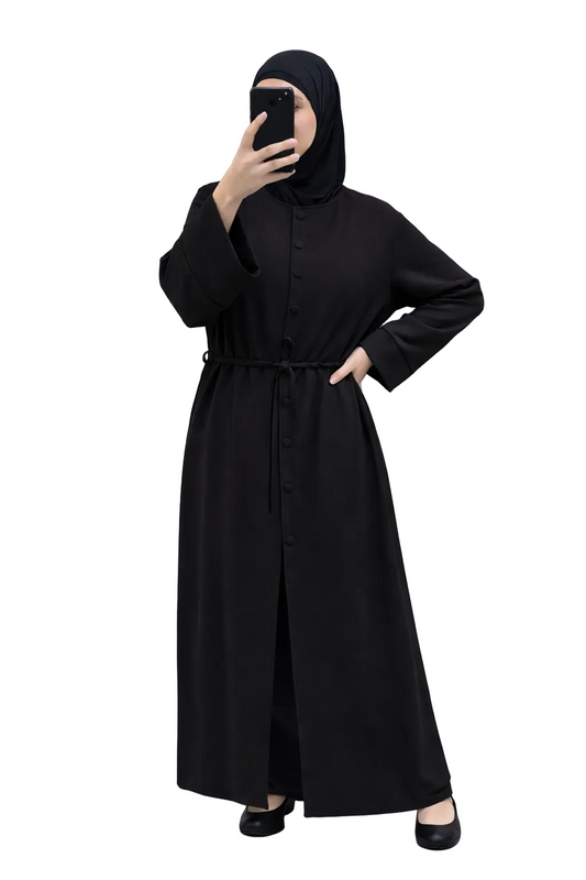 Ensemble Long Modeste Noir – Jupe & Haut Boutonné