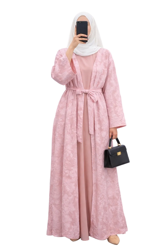 Ensemble abaya kimono dentelle