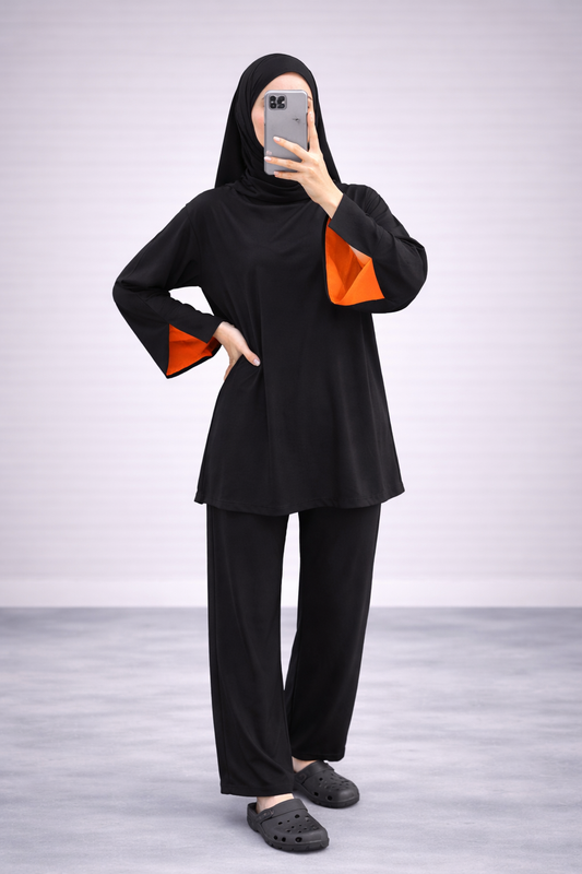 Burkini Amara 3 pièces bicolore noir/orange