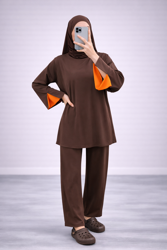 Burkini Amara 3 pièces bicolore choco/orange