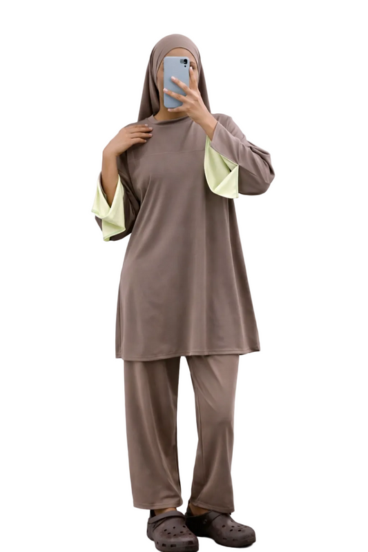 Burkini Amara 3 pièces bicolore Taupe/ vert d’eau