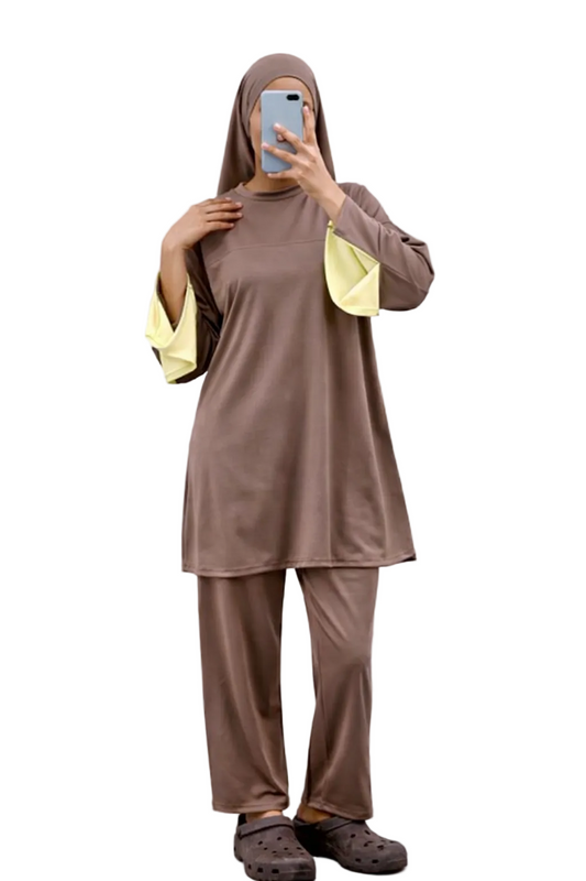 Burkini Amara 3 pièces bicolore Taupe/ jaune pale