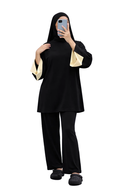 Burkini Amara 3 pièces zip bicolore noir/beige