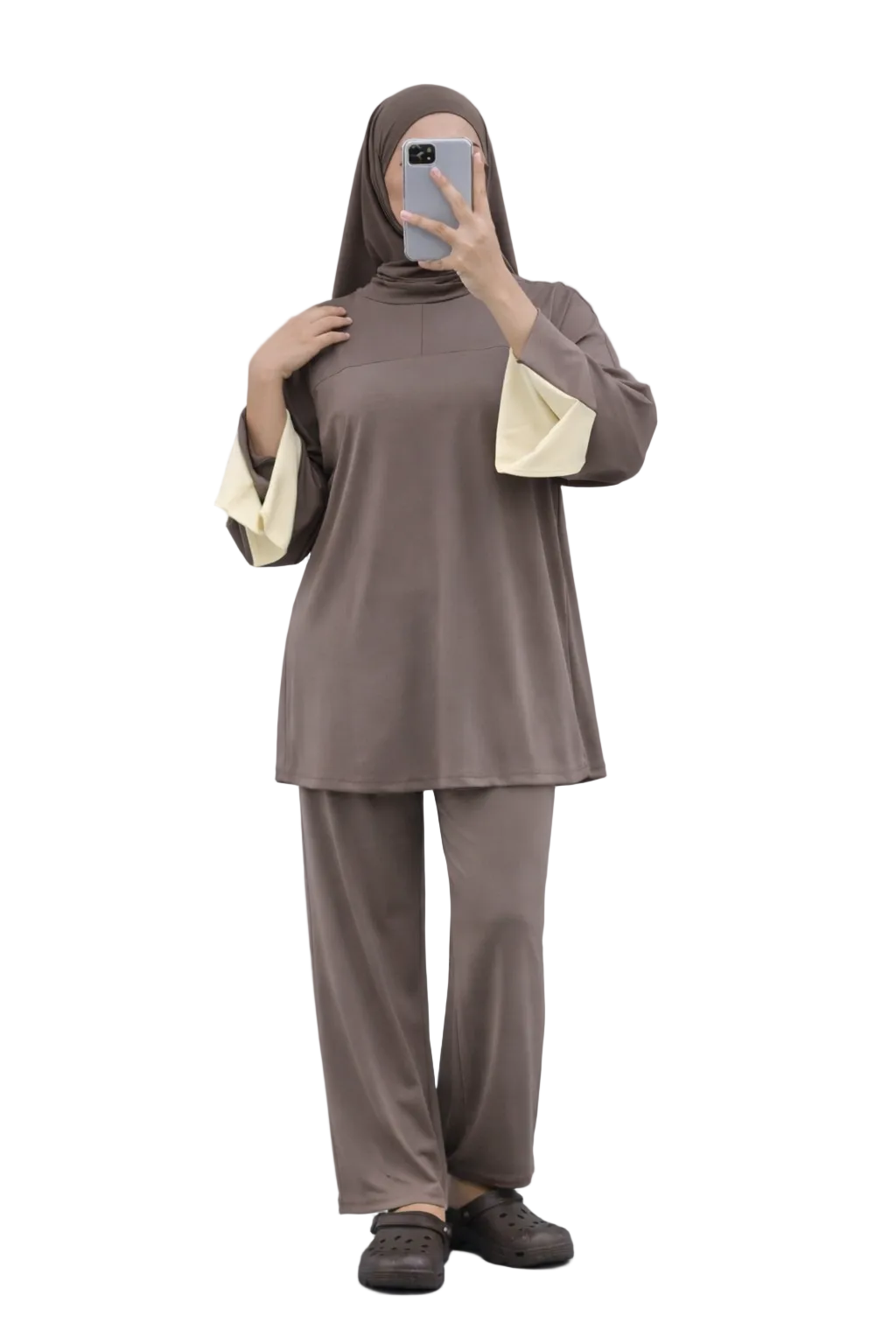 Burkini Amara 3 pièces zip bicolore taupe/beige